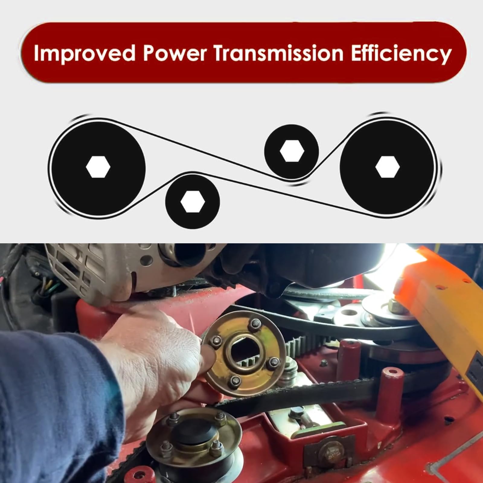 HRepair installed kit on mower deck, restores belt tracking and tension