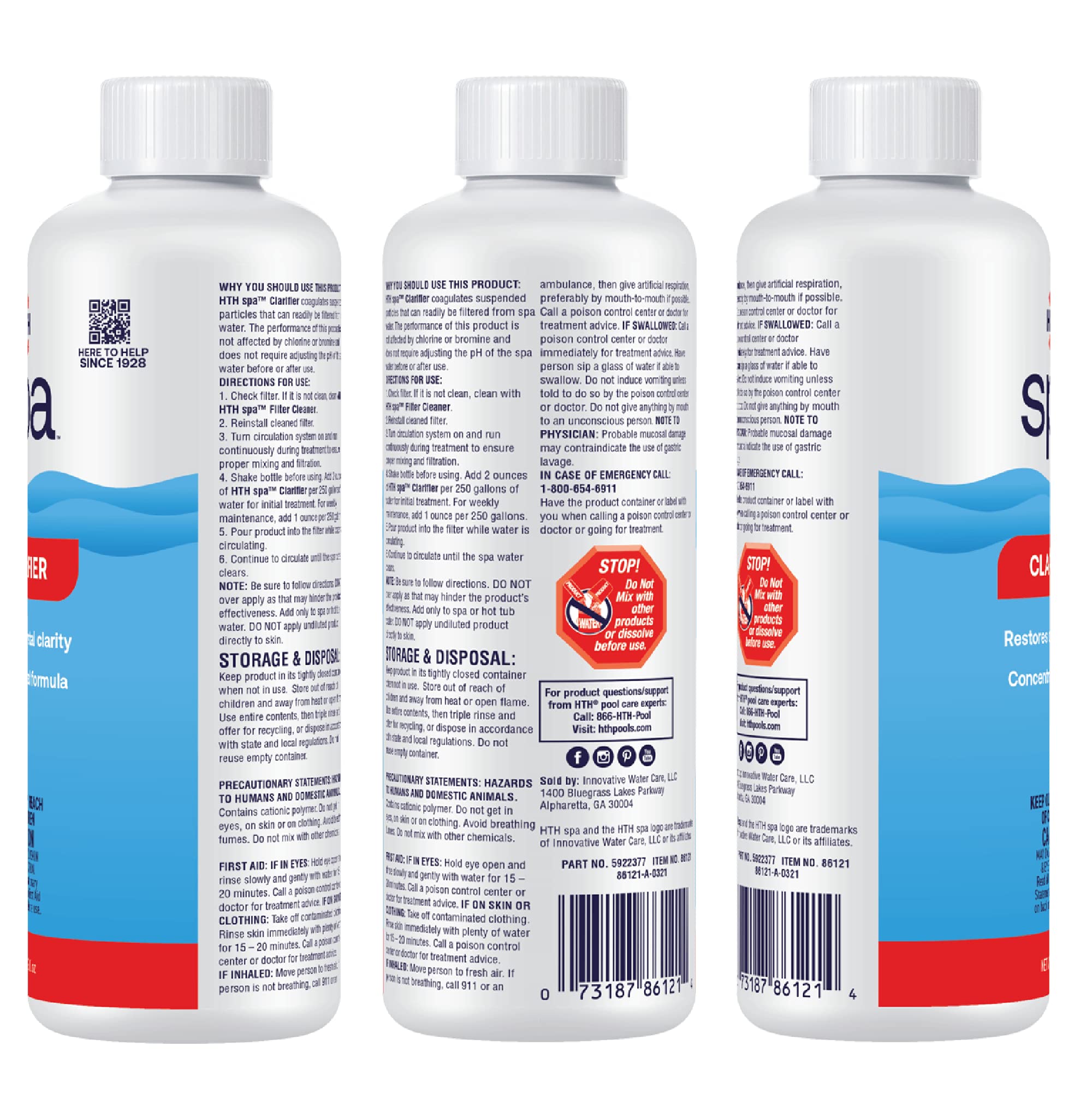 HTH spa clarifier pouring close-up to show concentrated liquid dosing benefit