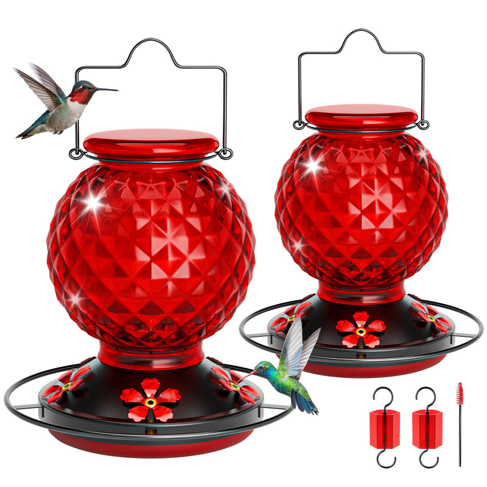 HTHCSEFL front view glass feeder showing retro ball design and red accents for attraction