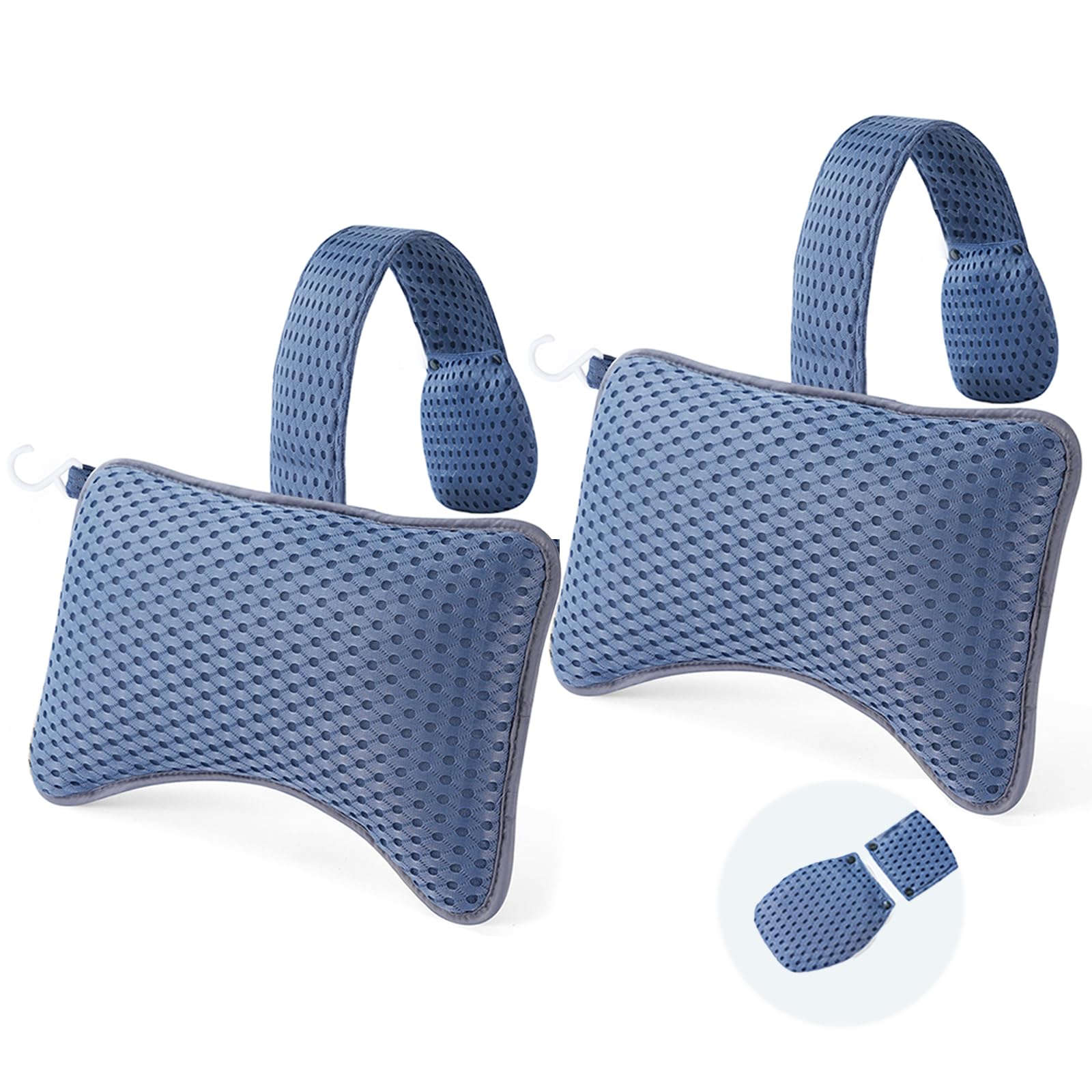Hugabow front view of two large blue spa pillows showing fit and comfort