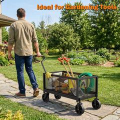 Huxitocan wagon loaded with sacks and tools to save time on yard work