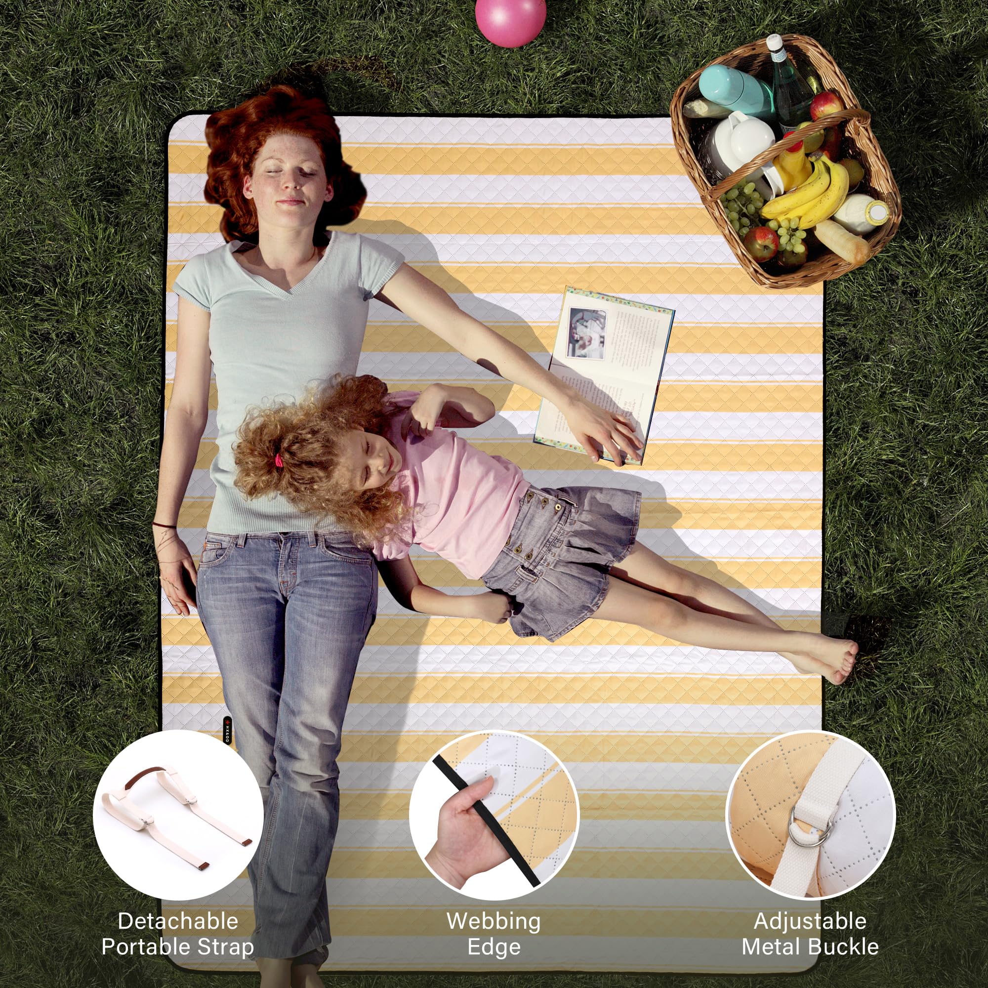 HX&OD picnic blanket on beach keeping sand and moisture away
