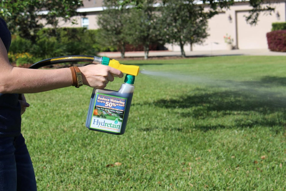Hydretain product label close-up highlighting application instructions and compatibility