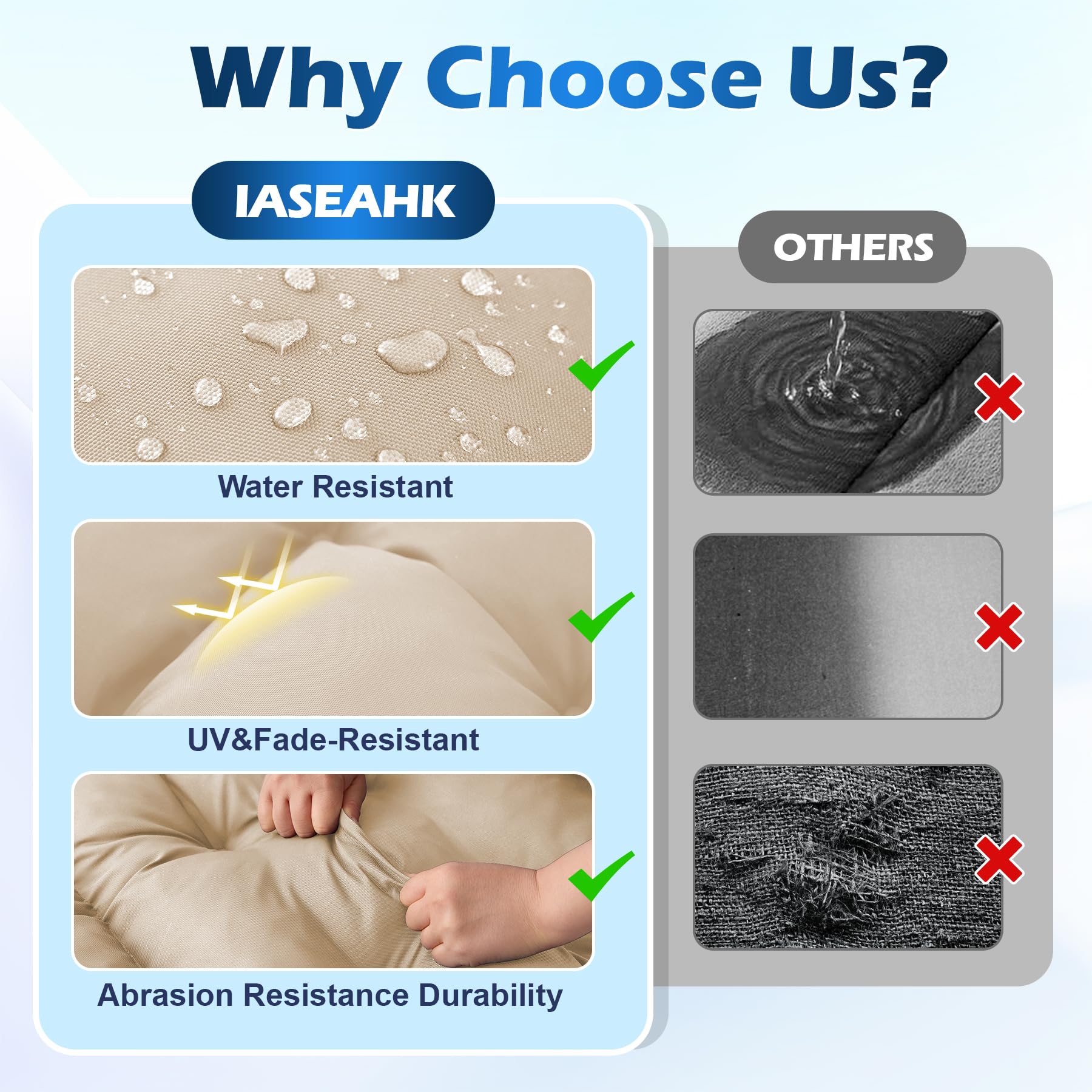 IASEAHK side profile displaying 4.7 inch thickness and supportive foam filling benefit