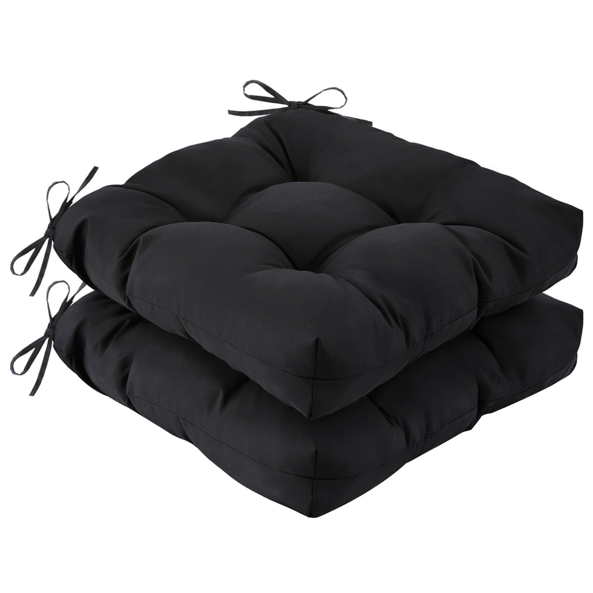IASEAHK front view of two black outdoor cushions showing neat fit and protection