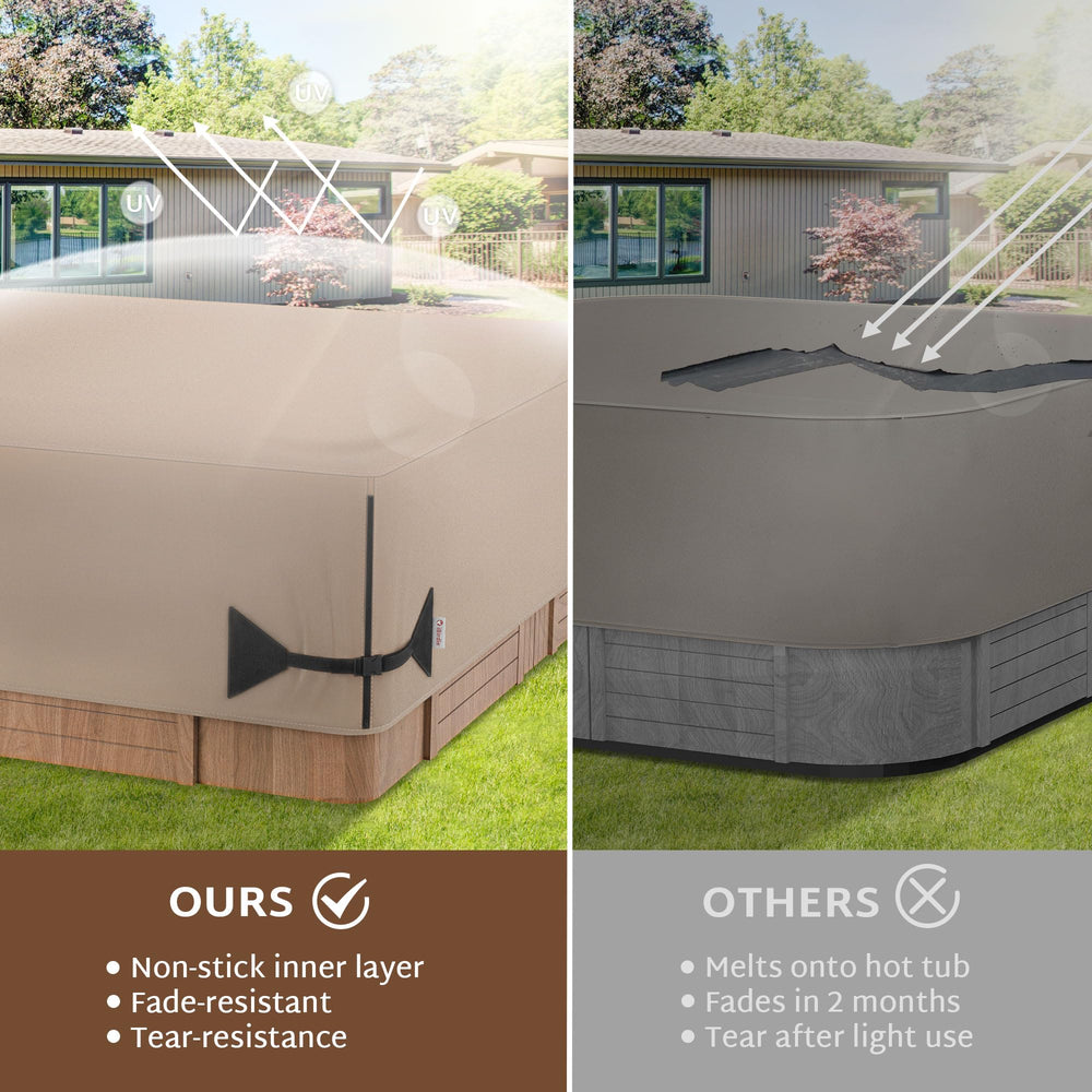 iBirdie covered hot tub in backyard demonstrating weather protection benefits