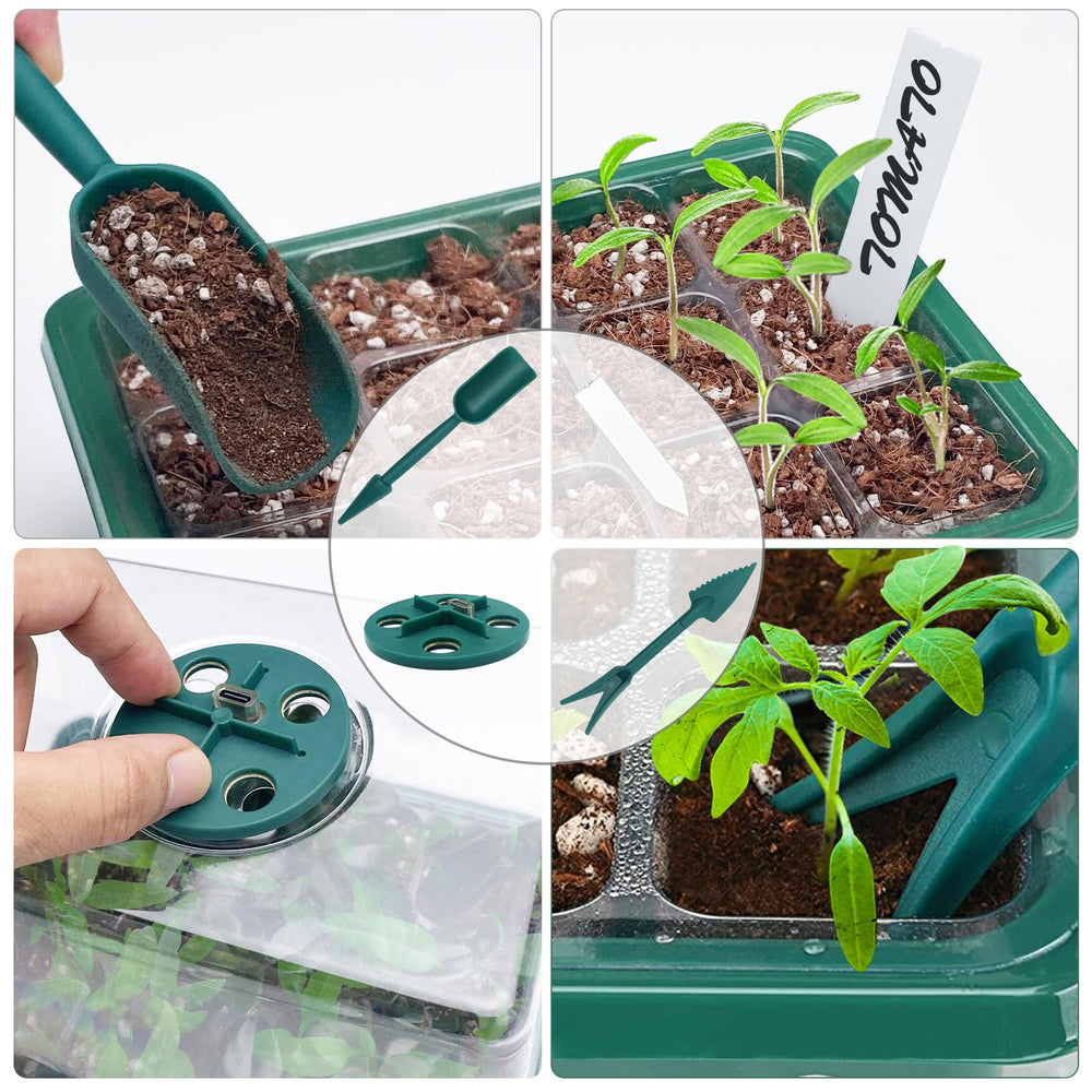 Idealife seedling tray next to hand for scale showing compact space-saving design