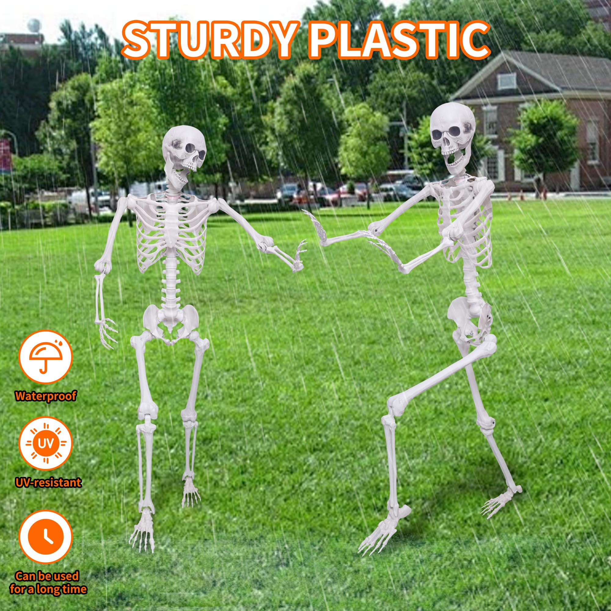 IDMOP skeletons staged in a yard creating a spooky outdoor Halloween scene