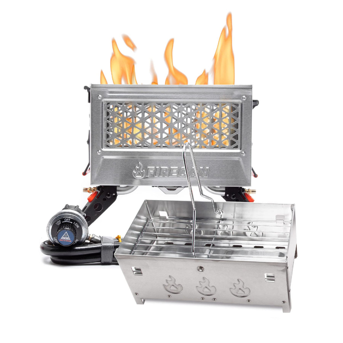Ignik FireCan Deluxe front view showing compact stainless steel design and portability