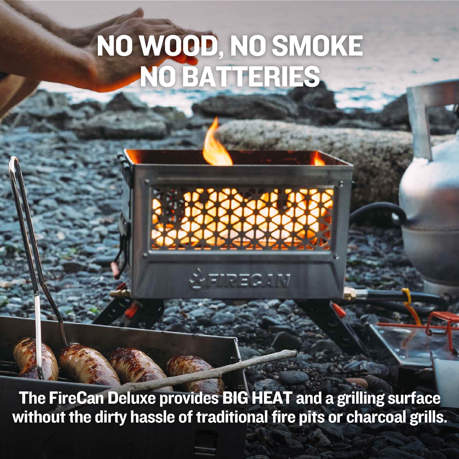 Ignik FireCan Deluxe in use at a campsite offering a safe propane campfire experience