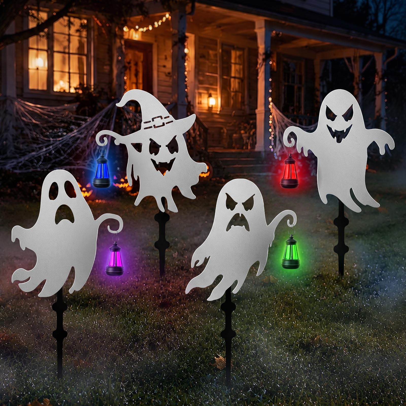 inihpocv front view of four metal ghost stakes showing silhouette and finish benefit