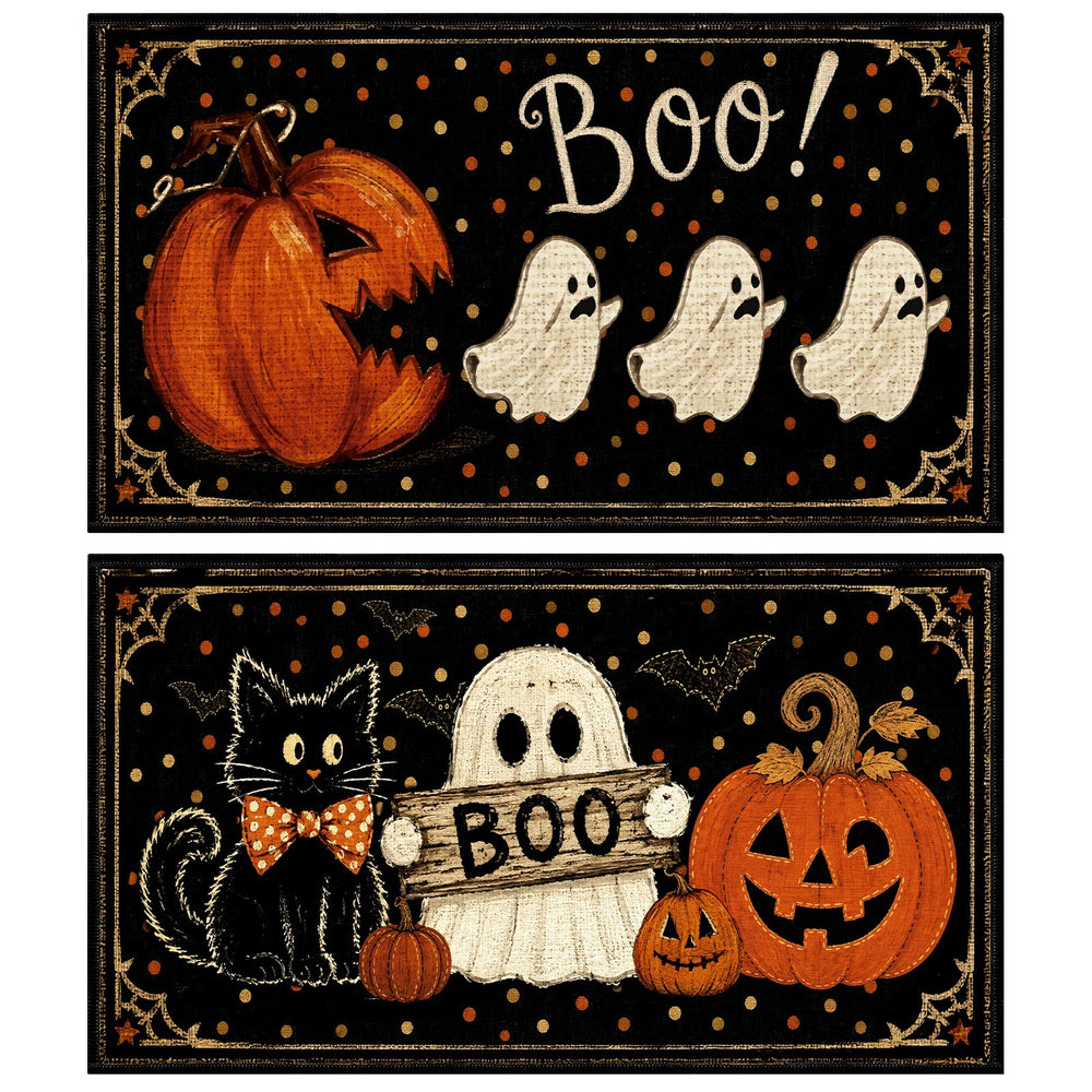 InIsaJace front view of both ghost and pumpkin mats shows festive welcome