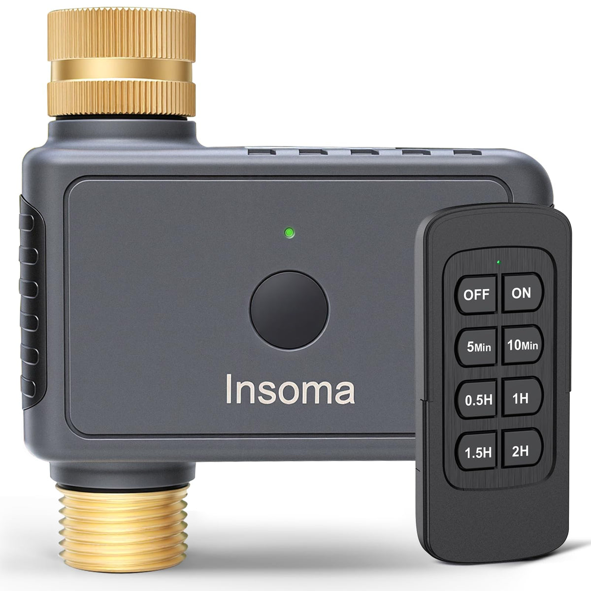Insoma front view showing brass connector and durable valve for reliable outdoor use