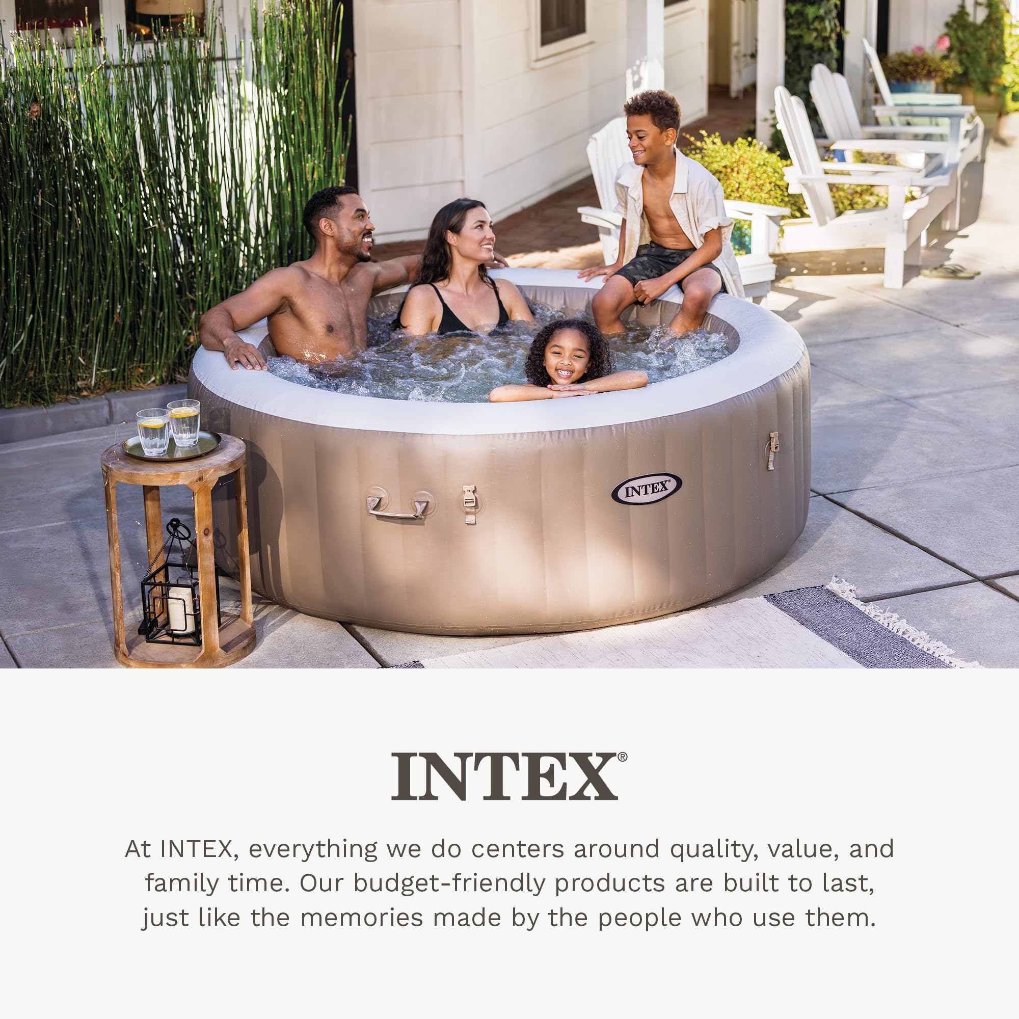Intex PureSpa tray removed and stored compactly for easy stowage