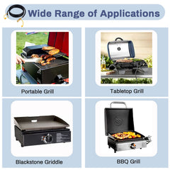 Iococee hose connected between RV and grill showing safe outdoor cooking