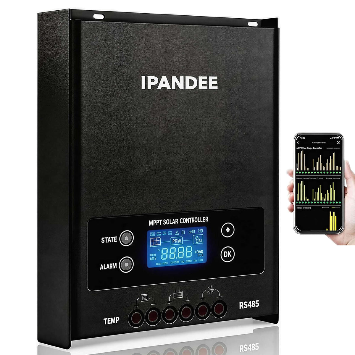 ipandee front panel LCD display showing status and benefit: clear system readout