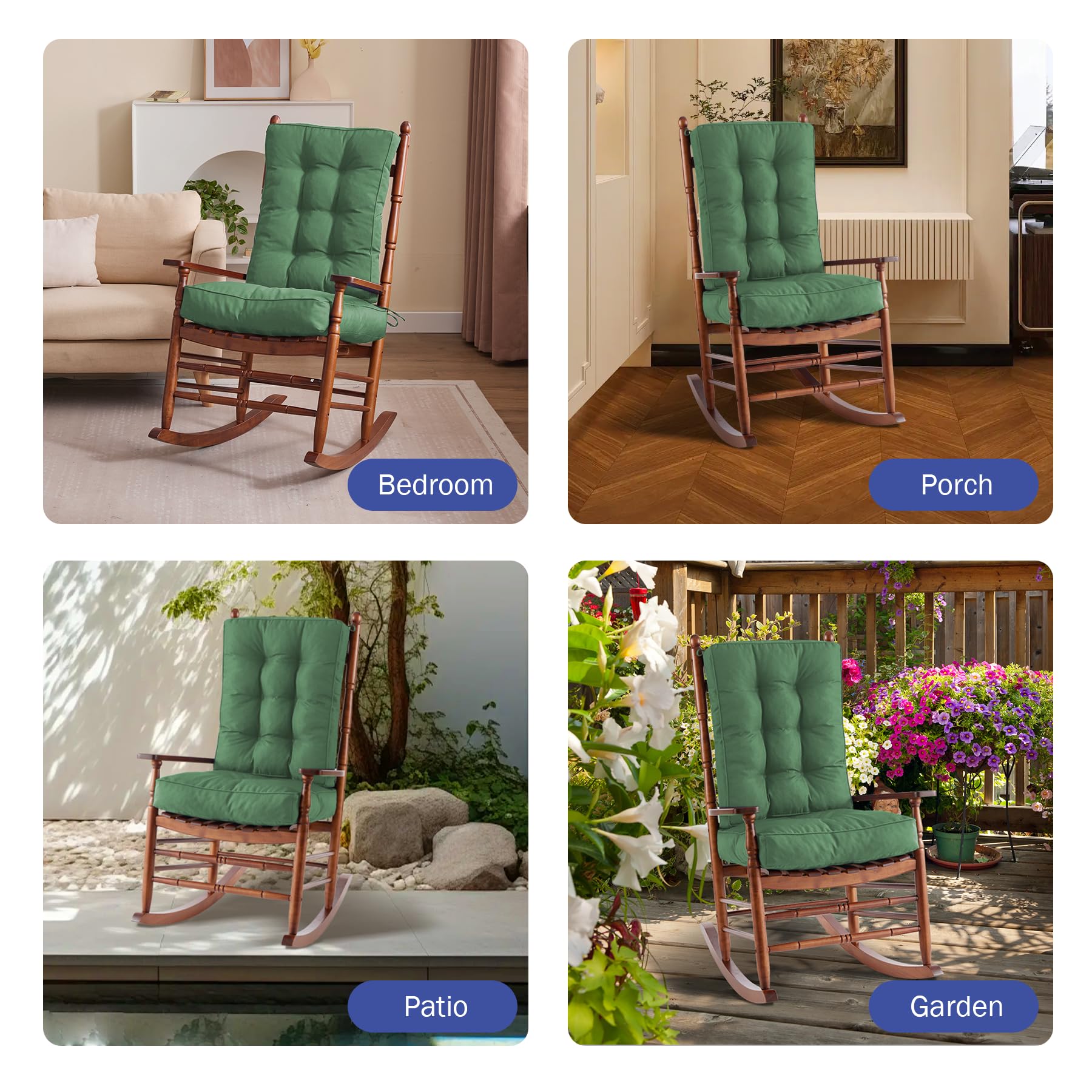 IPYNBAP lifestyle image on patio showing coordinated dark green cushions enhancing decor
