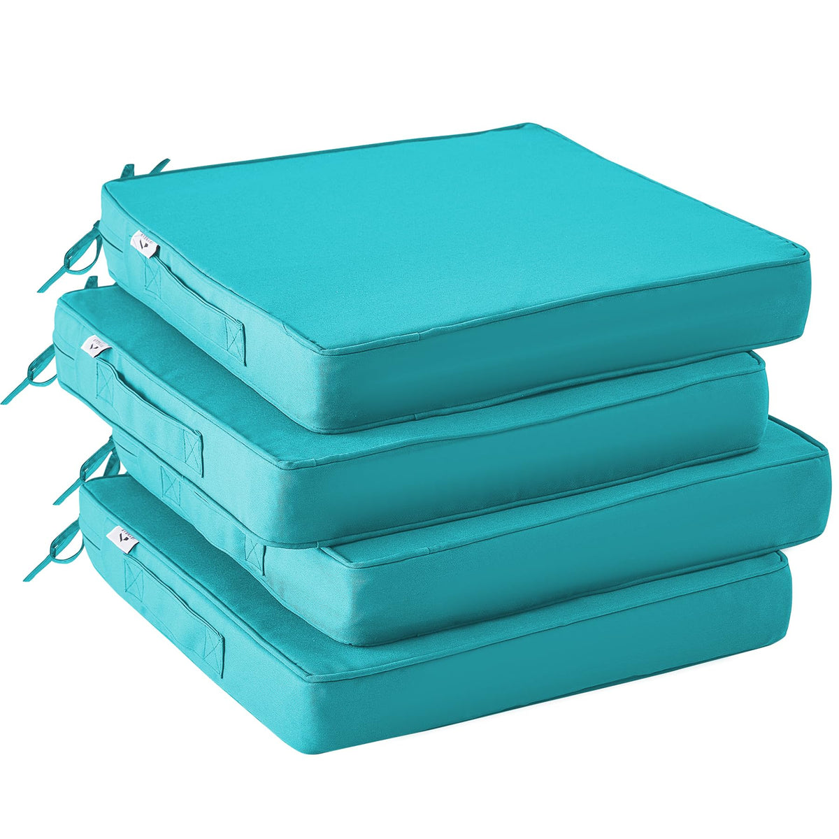 IPYNBAP front view set of four teal cushions showing neat fit and comfort