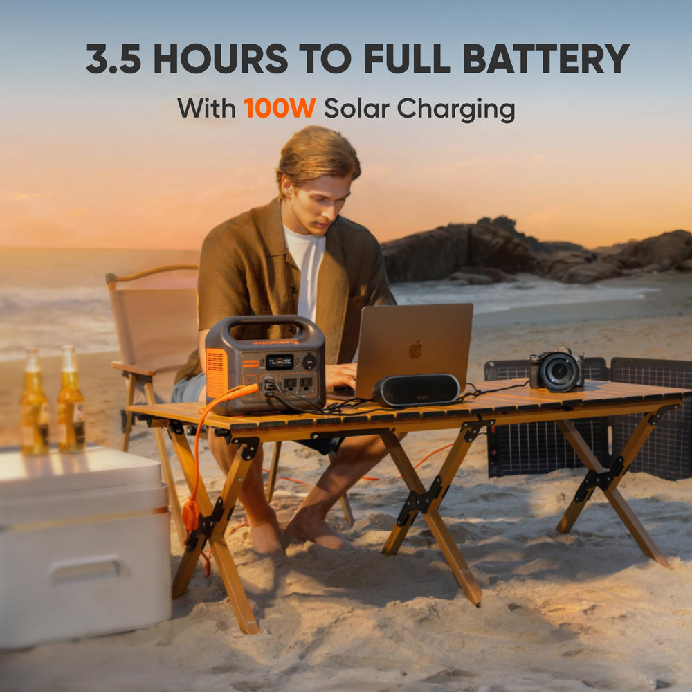 Jackery 40W panel connected to Explorer 300 demonstrating fast solar charging