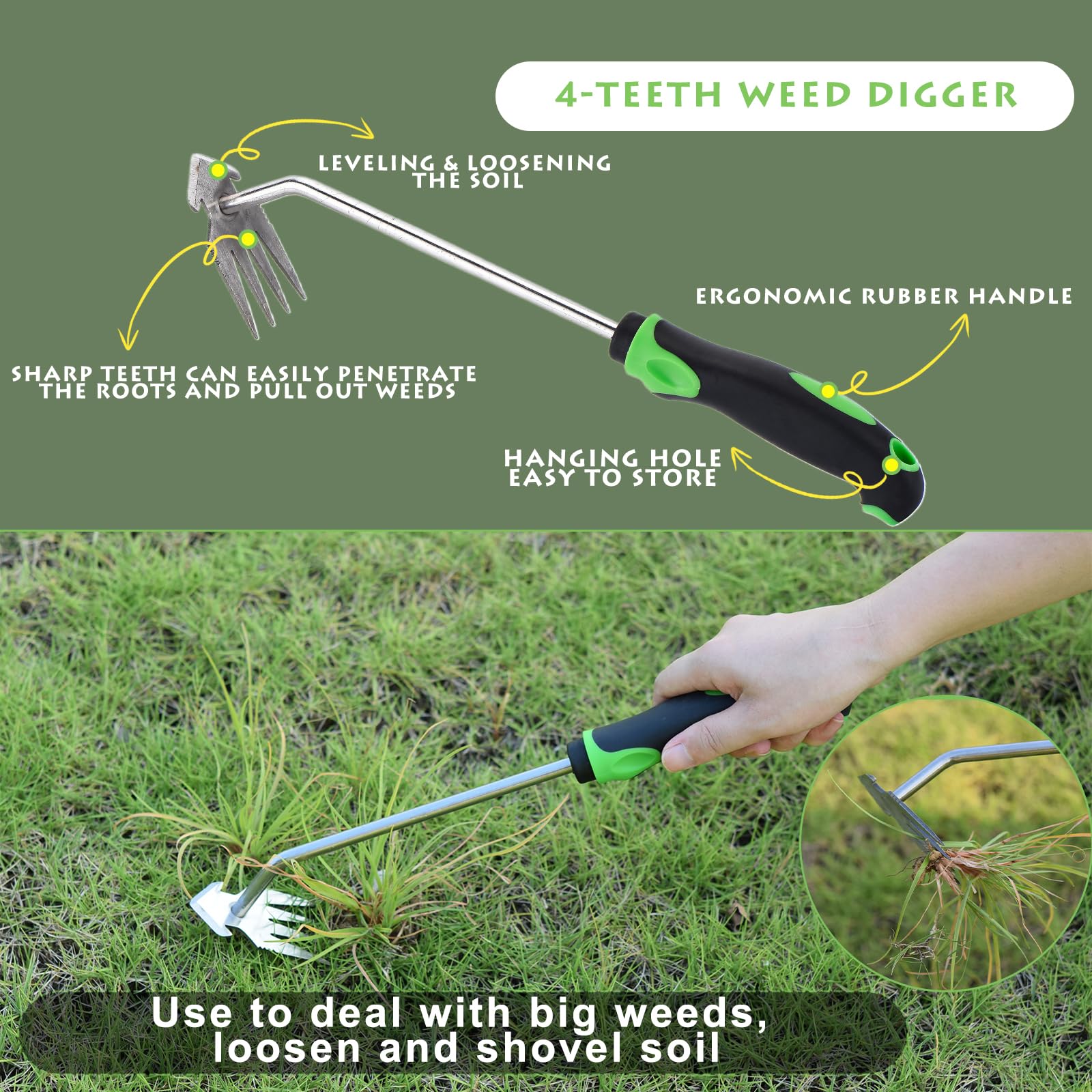 Jahenway four-tooth cultivator breaking compacted soil to loosen roots and seedlings