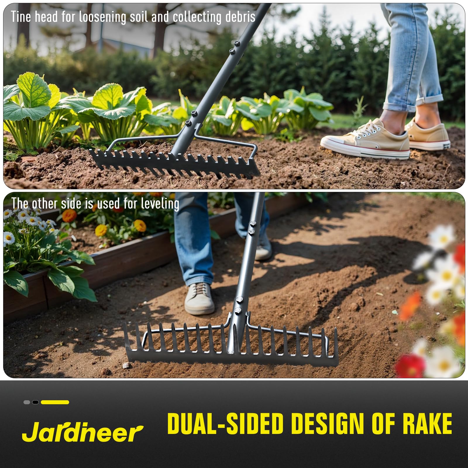 Jardineer close-up of 4mm steel tines highlighting durability and rust resistance