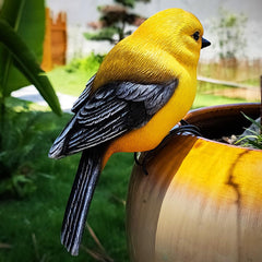 JARPSIRY front view of yellow-blue bird adding color to pots