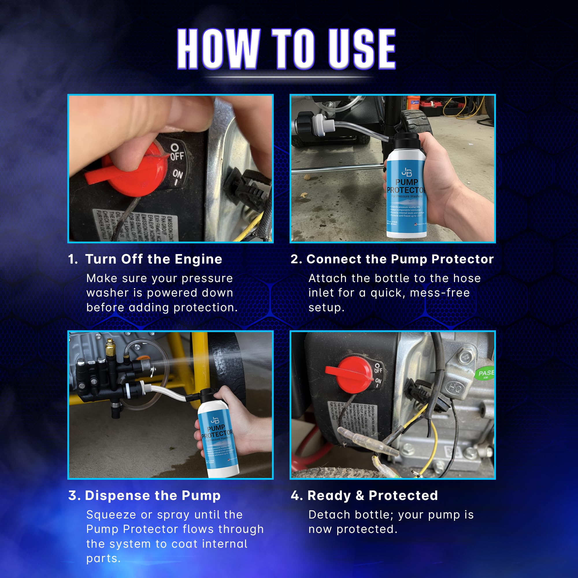 JB Industries bottle attached to pump inlet demonstrating easy application