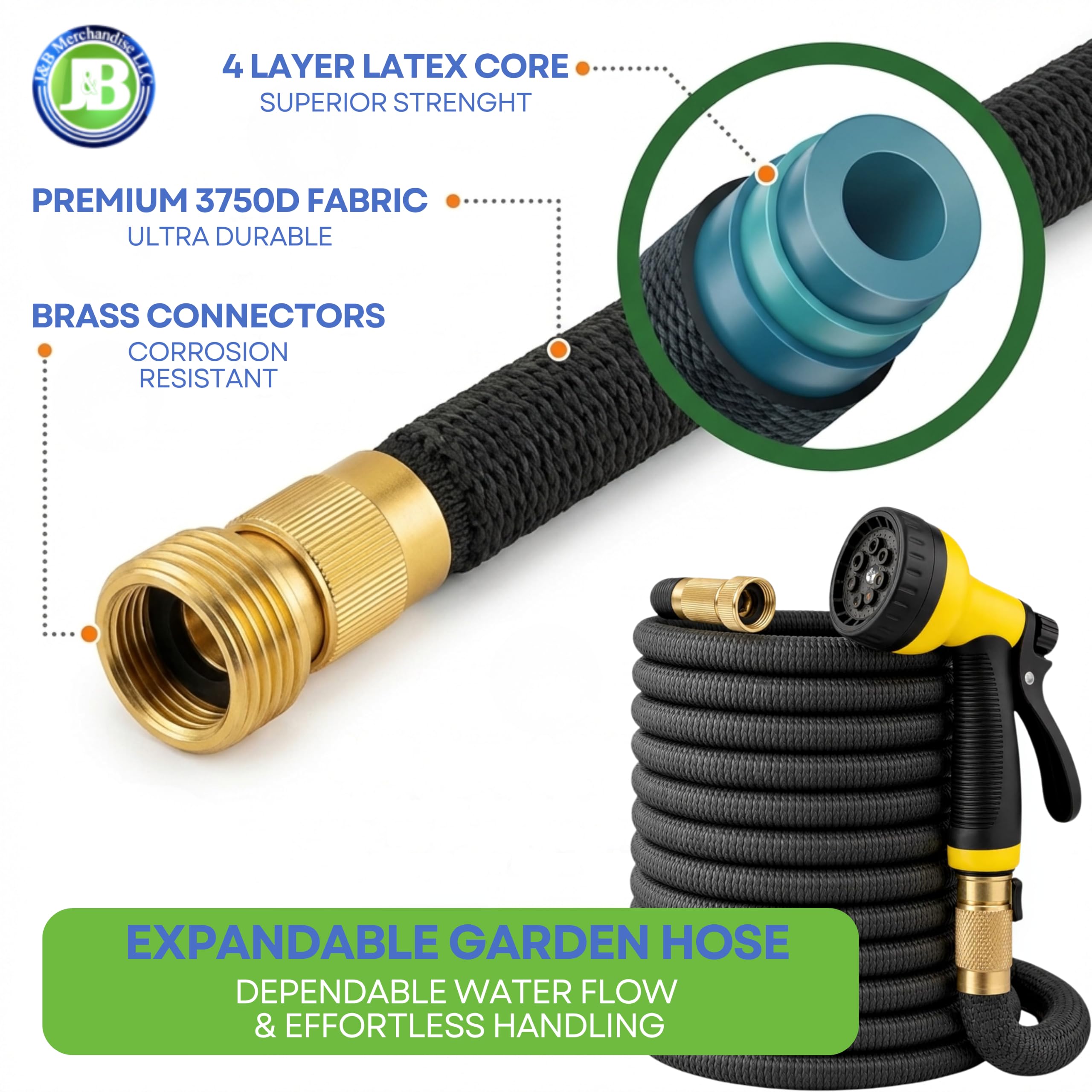 J&B close-up of solid brass connector offering leak resistance and durability