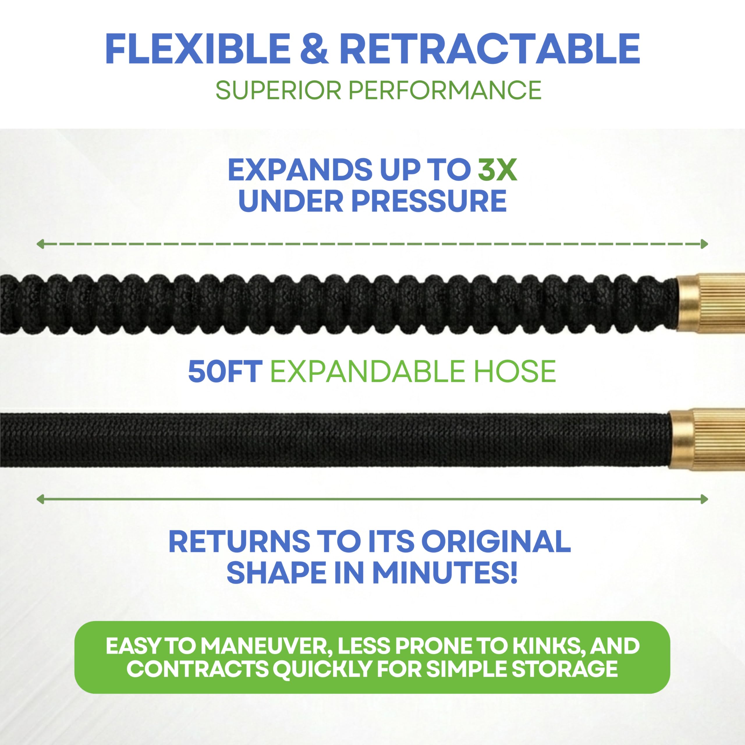 J&B hose next to a shoe for scale showing lightweight, easy-to-handle size