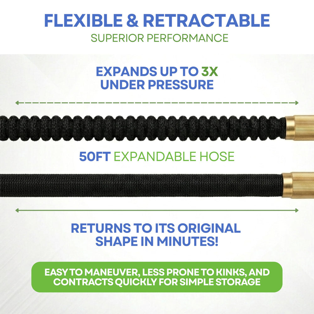 J&B hose next to a shoe for scale showing lightweight, easy-to-handle size