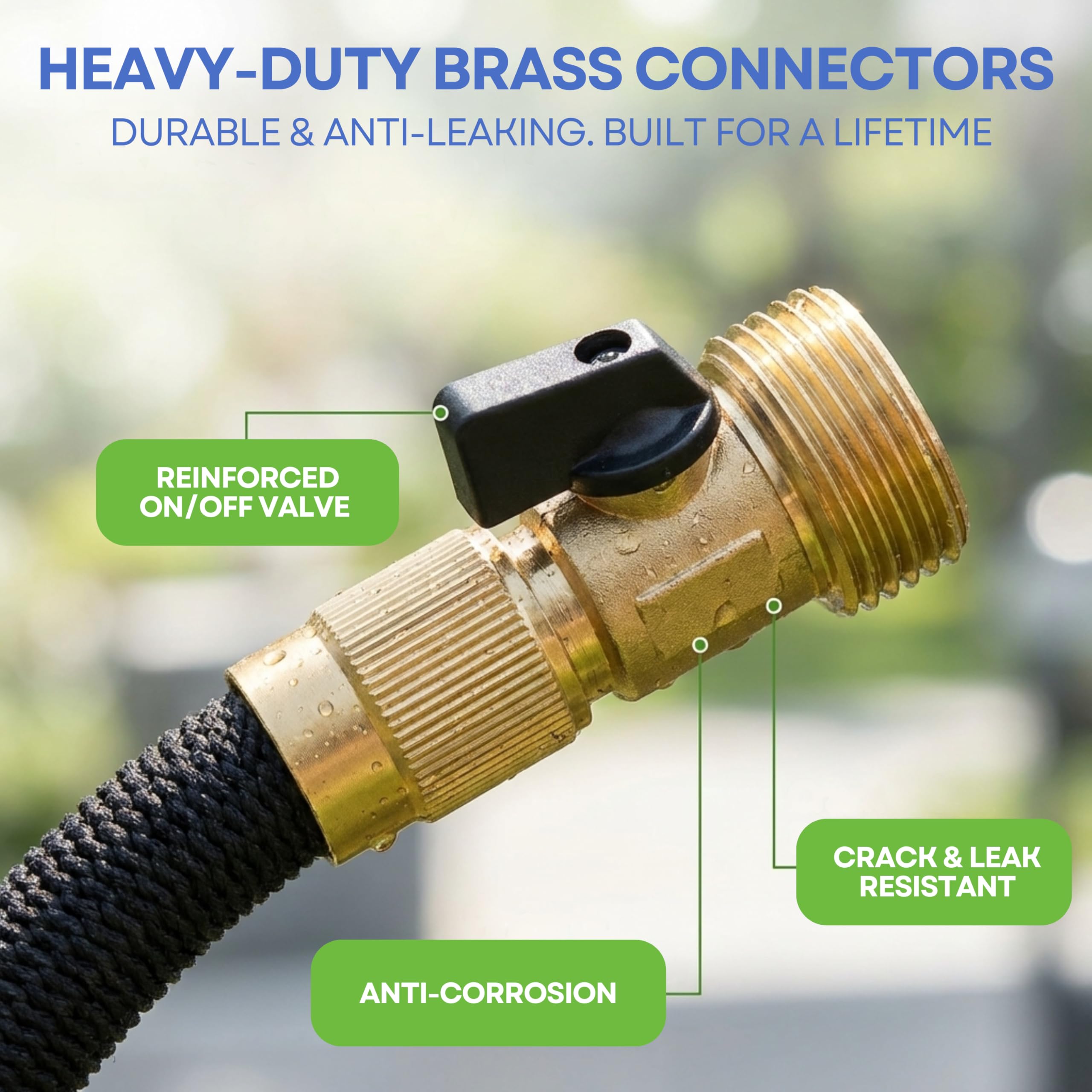 J&B reinforced on/off valve and threading close-up for secure water control