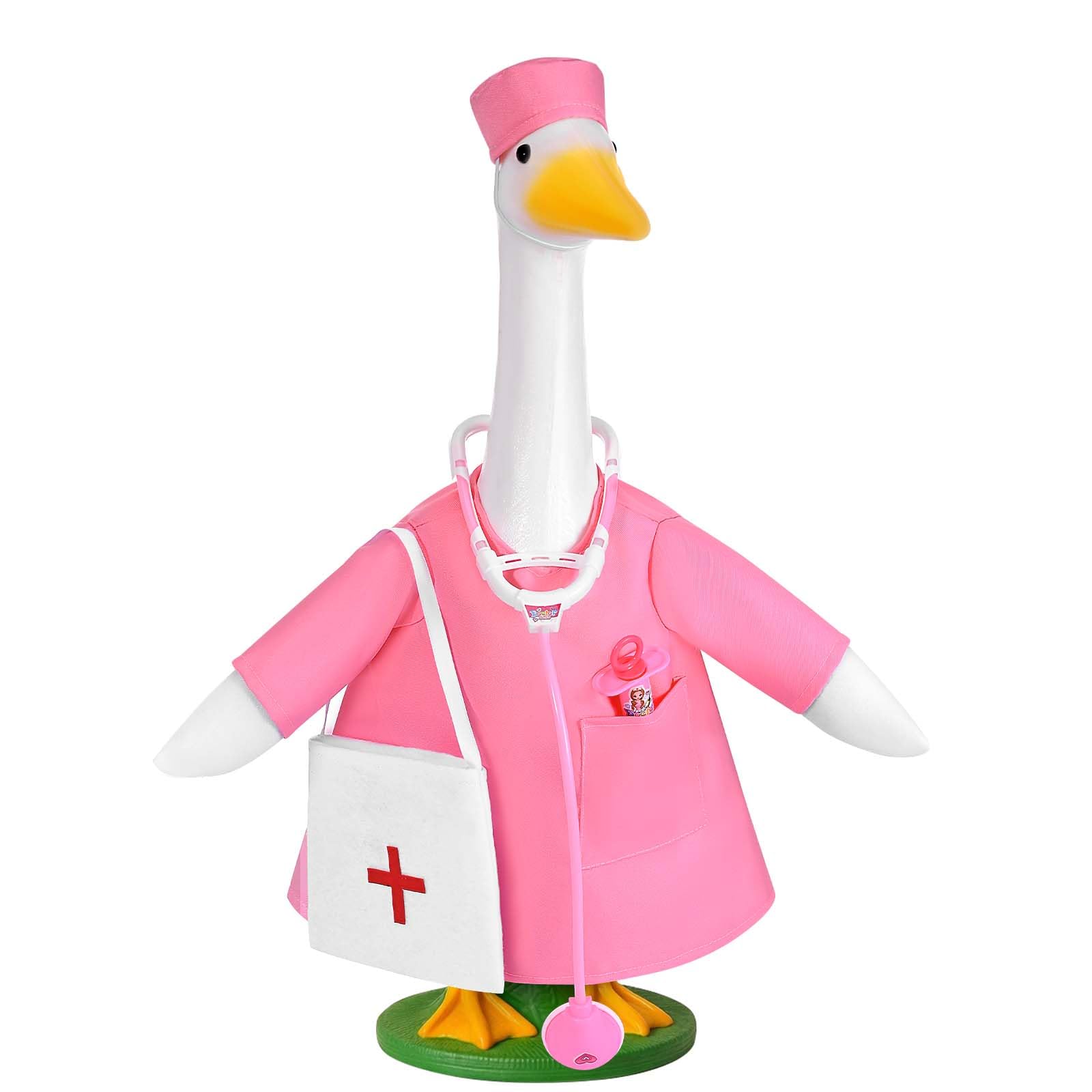 JcHrmers doctor outfit front view on a 23-inch goose showing friendly detail