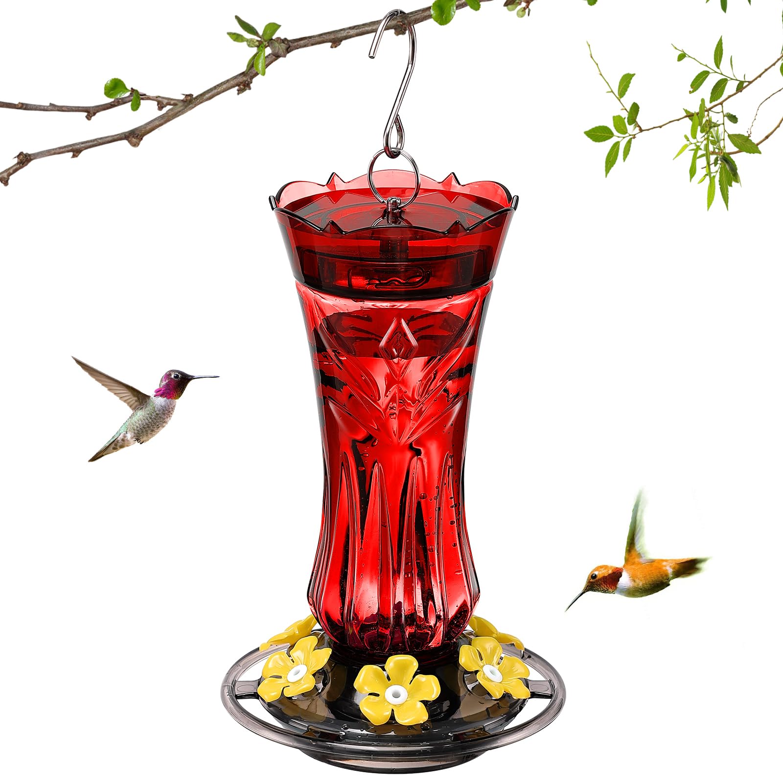 Jealoeur front view of red feeder showing full 360-degree visibility and durable build