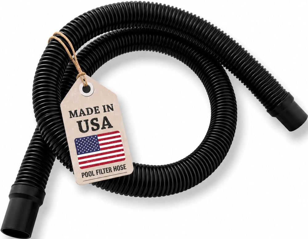 JED Pool Tools front view of 1-1/2" x 3 ft hose showing cuffed end and label for quick fit