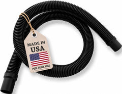 JED Pool Tools front view of 1-1/2" x 3 ft hose showing cuffed end and label for quick fit