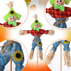 Jenaai scarecrows placed on a porch, creating warm autumn ambiance for guests