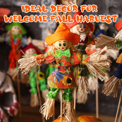 Jenaai scarecrow held by hand to show 13.4 inch scale, simple stake installation