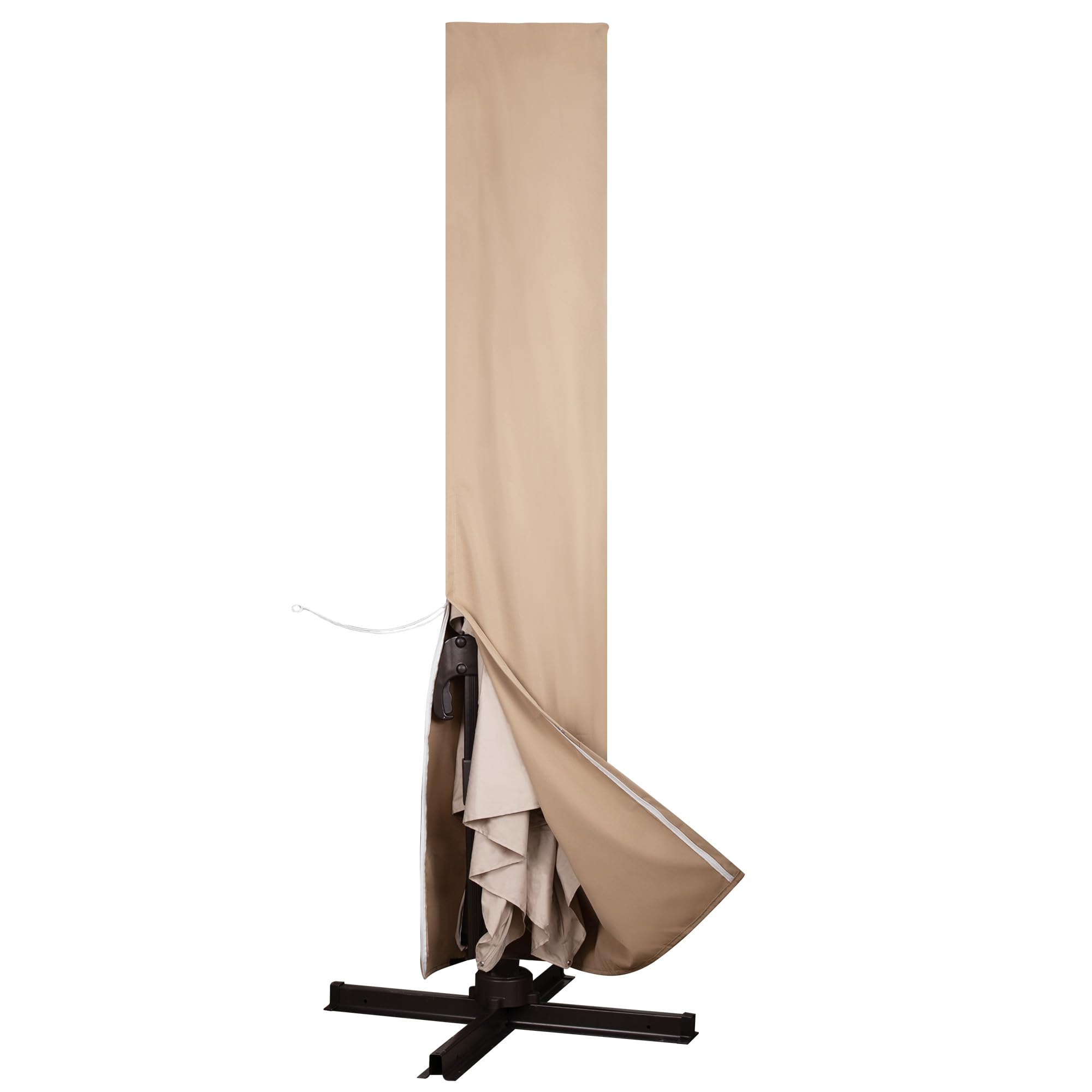 Jentafix front view of cover protecting offset umbrella, keeps canopy safe