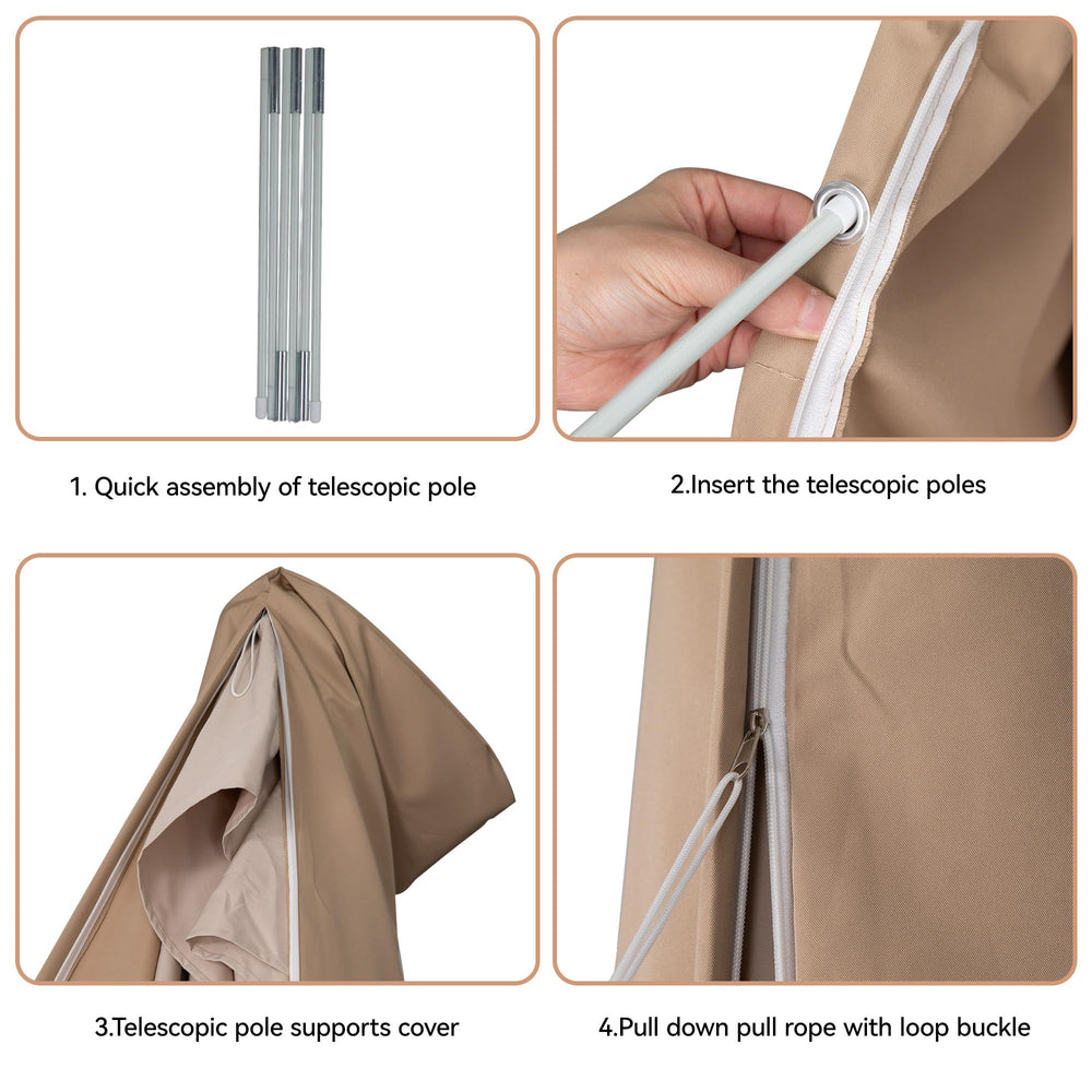 Jentafix cover on patio scene, preserves umbrella from sun and rain