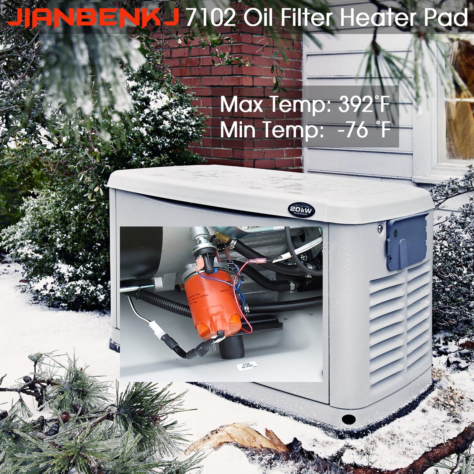 JIANBENKJ generator in snowy yard showing kit enabling winter-ready backup power