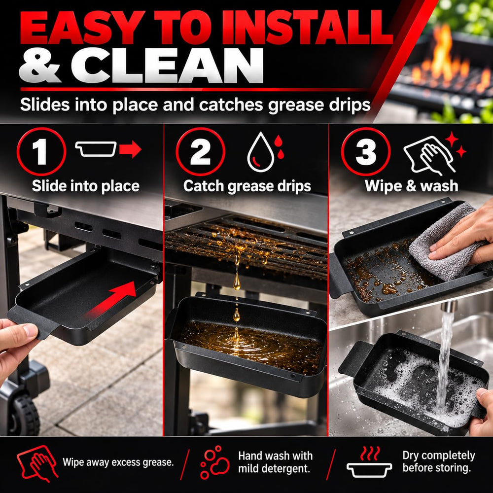 JIN BETTER GRILL PARTS depth comparison showing deep-well grease containment