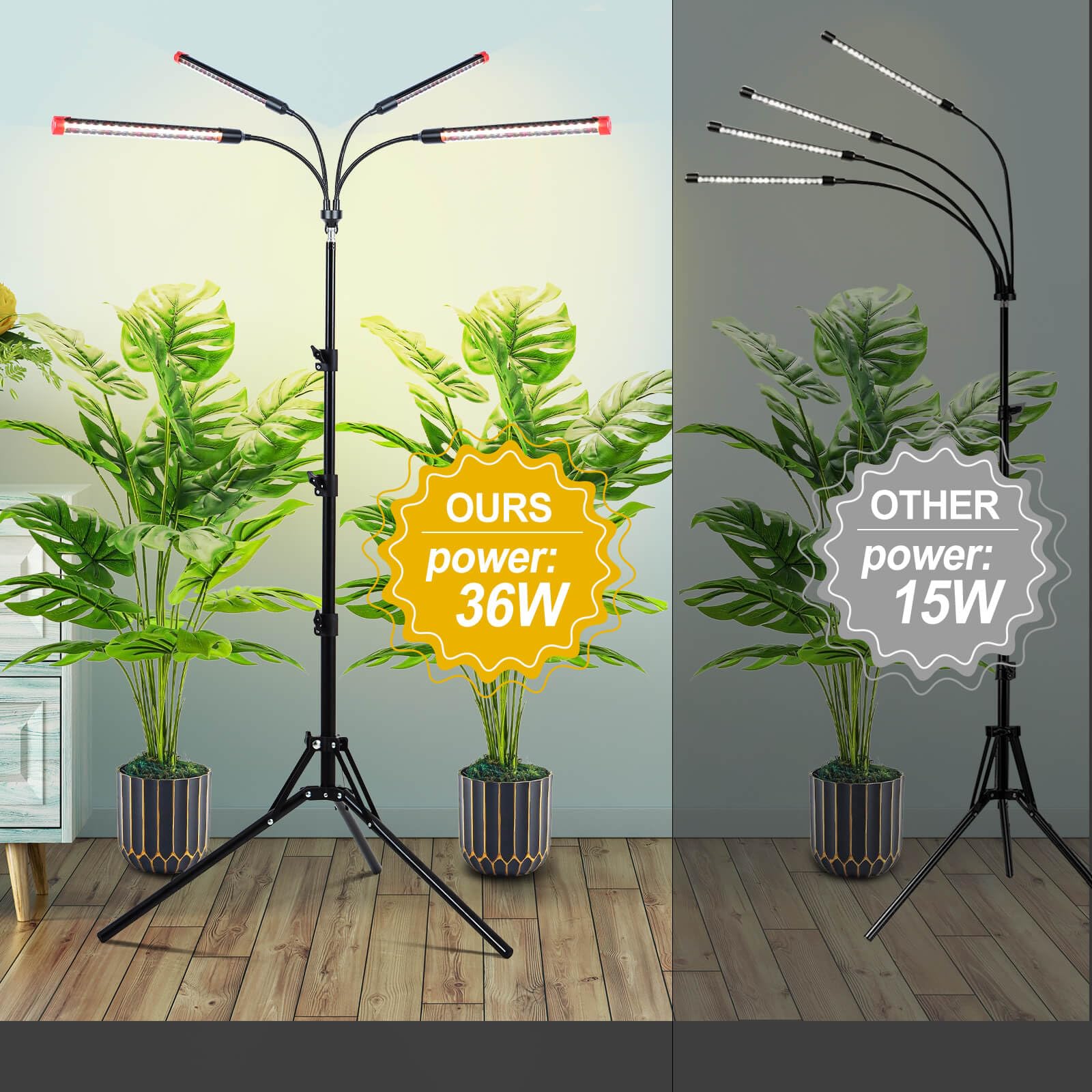 JINHONGTO illuminating seedling trays and multiple pots to show even coverage and healthy spacing