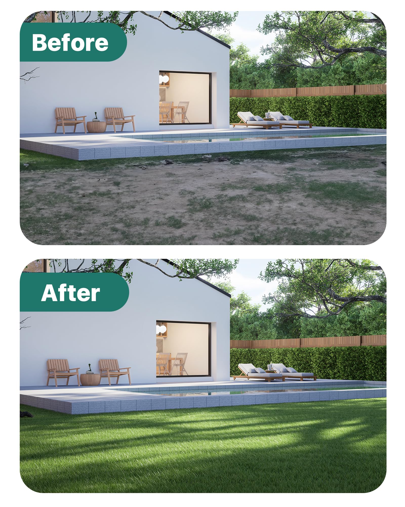 JivaJot lifestyle backyard scene showing even lawn results