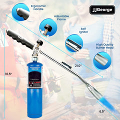 JJGeorge torch in use under charcoal chimney demonstrating rapid charcoal lighting