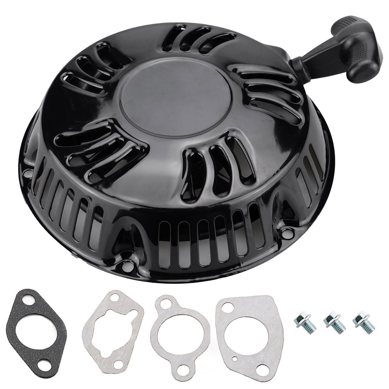 JJing recoil starter front view showing housing and mounting holes for easy replacement