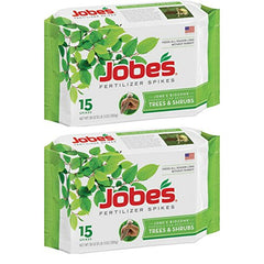 Jobe's Organics front packaging showing 15 spikes and benefits for healthy trees