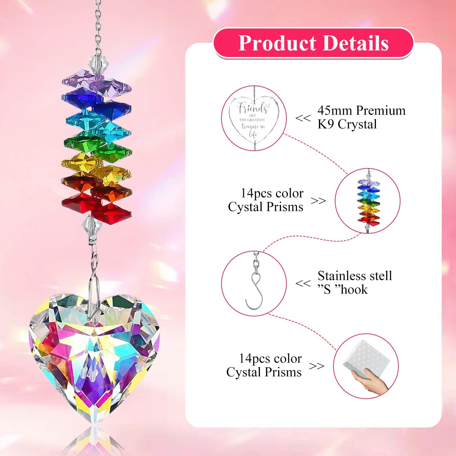JOUWOTM hanging in window casting rainbows across the room, adding joyful light and color