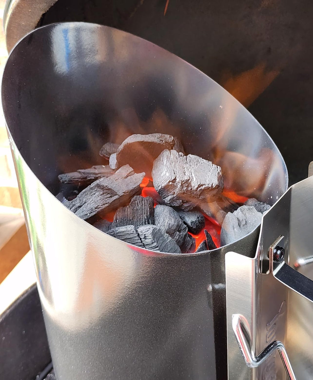 Joyagrill lifestyle backyard grilling scene showing quick charcoal prep benefit