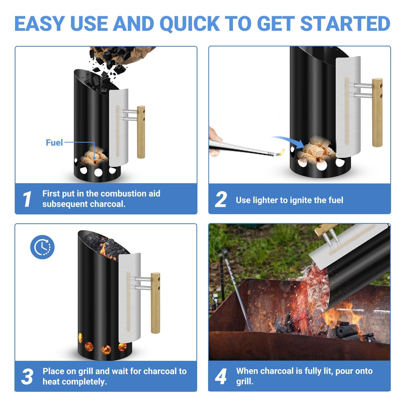 Joyagrill wood handle profile offering cool, comfortable grip for safe use