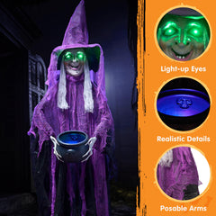 JOYIN witch cauldron lit detail showing glowing light for spooky ambiance